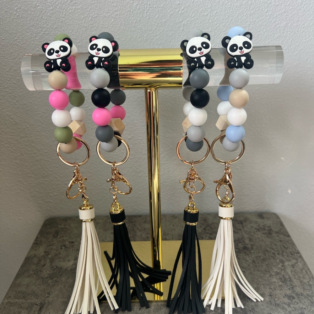 Cutest Panda Wristlet Keychains w/faux leather tassel